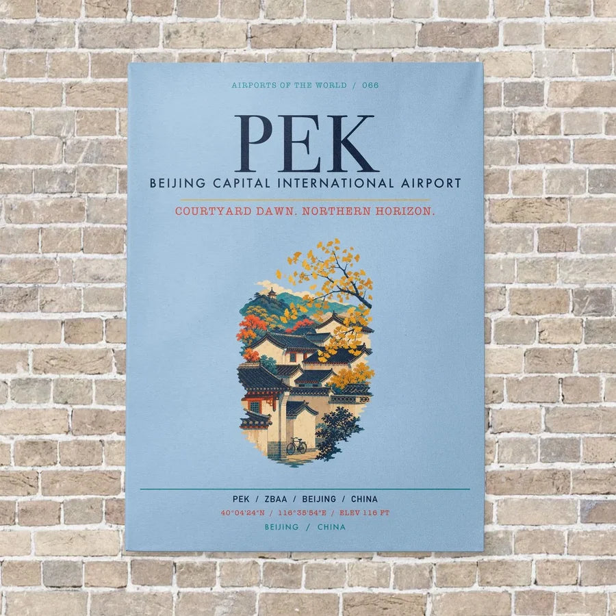 Beijing Capital International Airport PEK vertical canvas print - no frame - light blue background