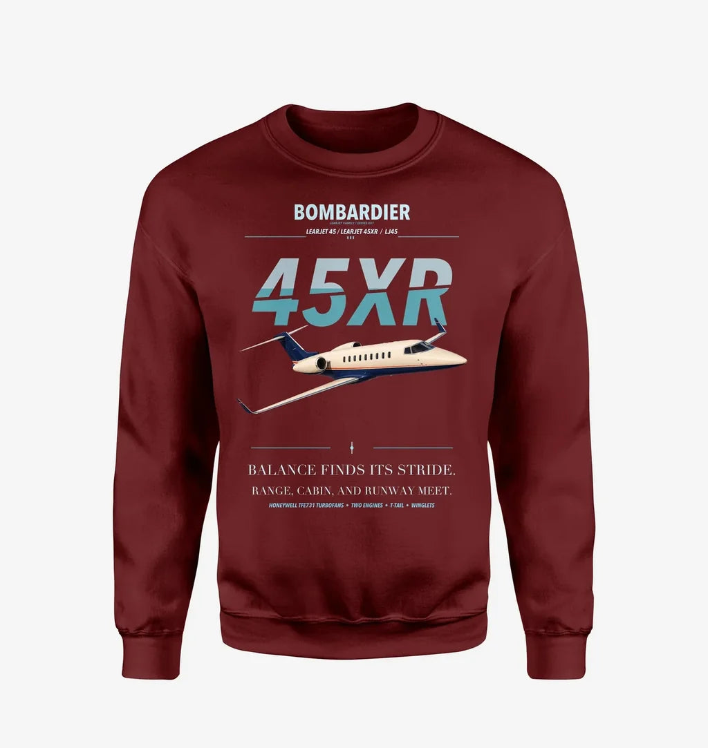 Bombardier Learjet 45XR design on wine red sweatshirt