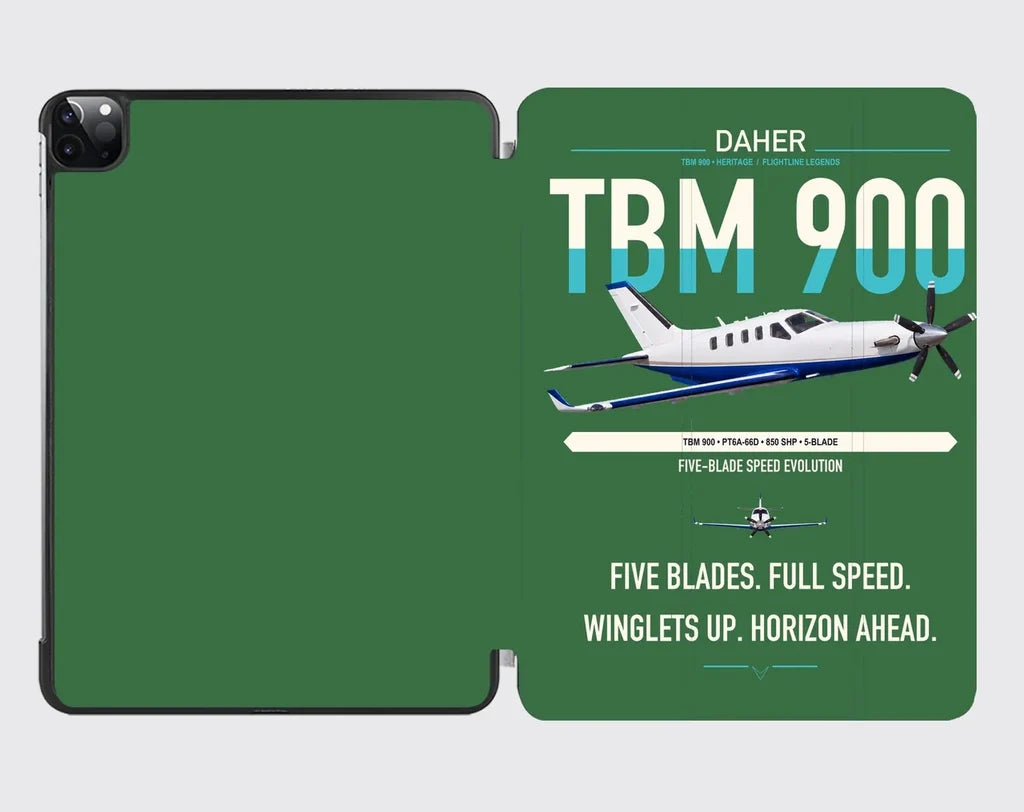 Daher TBM 900 design on green ipad tablet case