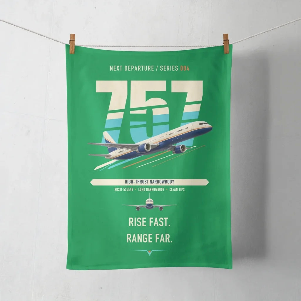 Boeing 757-200 design on green towel