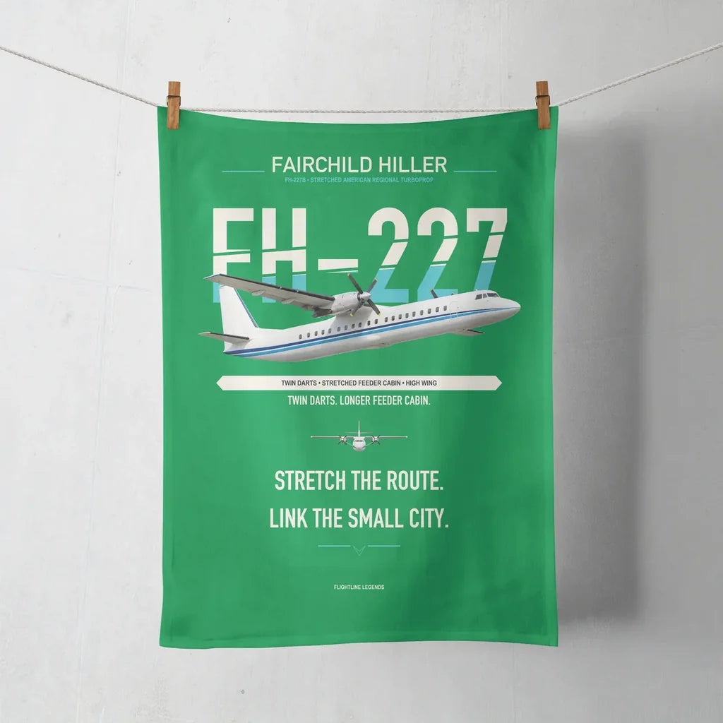 Fairchild Hiller FH-227B design on green towel