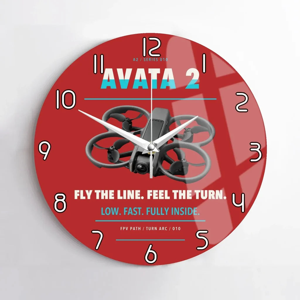 DJI Avata 2 design on red no frame wall clock