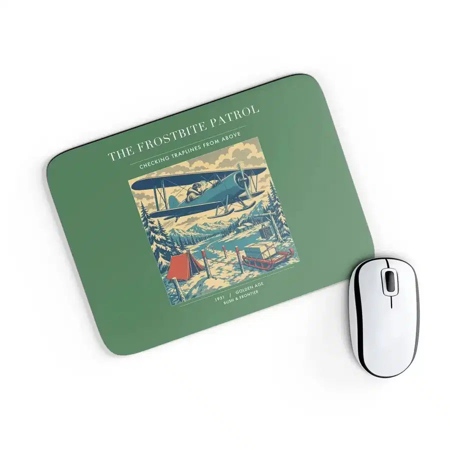VINTAGE G4290 - The Frostbite Patrol - Designed Mouse Pads design on green rectangle