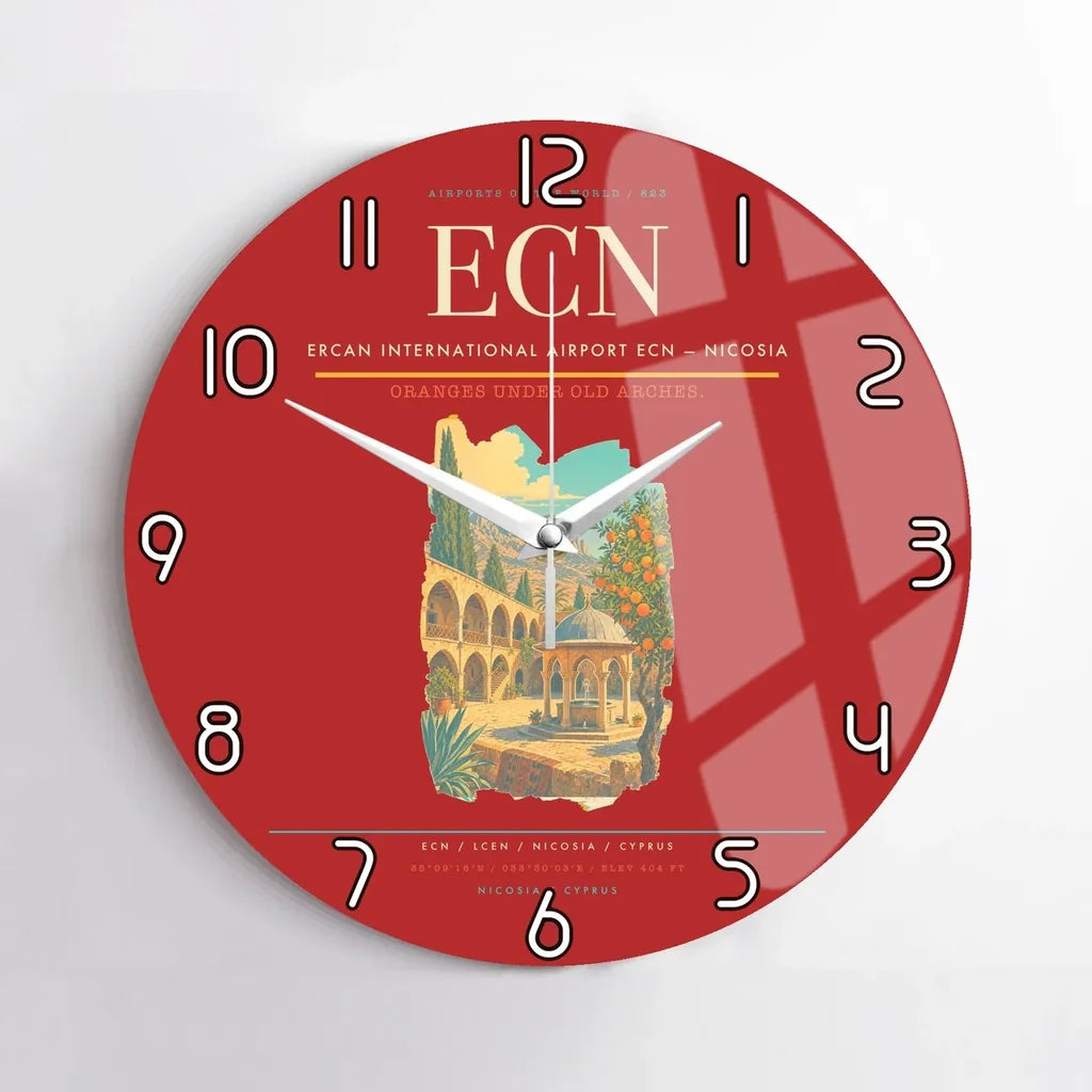 Ercan International Airport (ECN) design on red no frame wall clock
