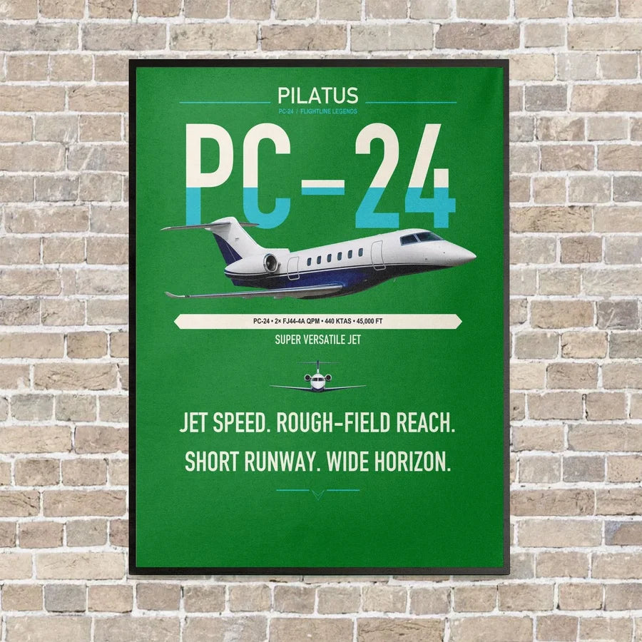 Pilatus PC-24 vertical canvas print - framed - green background