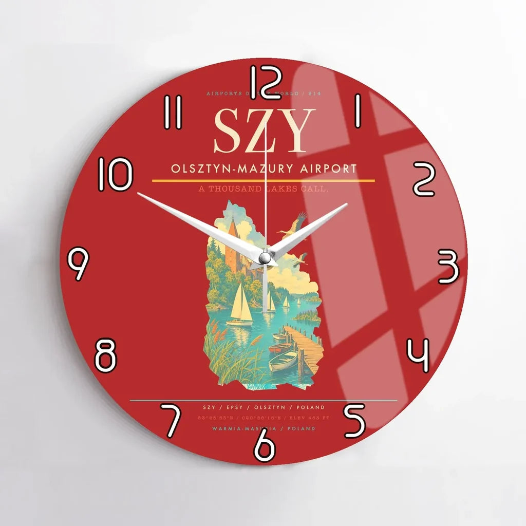 Olsztyn-Mazury Airport (SZY) design on red no frame wall clock