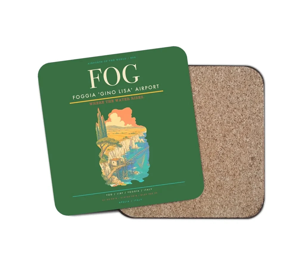 Foggia Gino Lisa Airport (FOG) design on green 1 piece coaster
