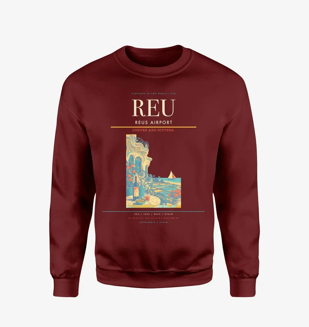 Reus Airport (REU) design on wine red sweatshirt