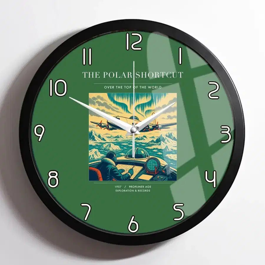 VINTAGE G4086 - The Polar Shortcut - Designed Wall Clocks design on green framed