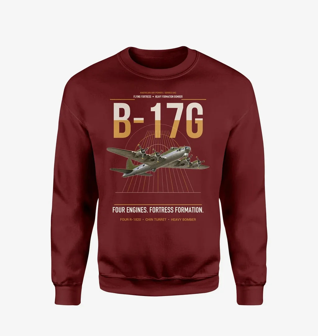 B-17G Flying Fortress design on wine red sweatshirt