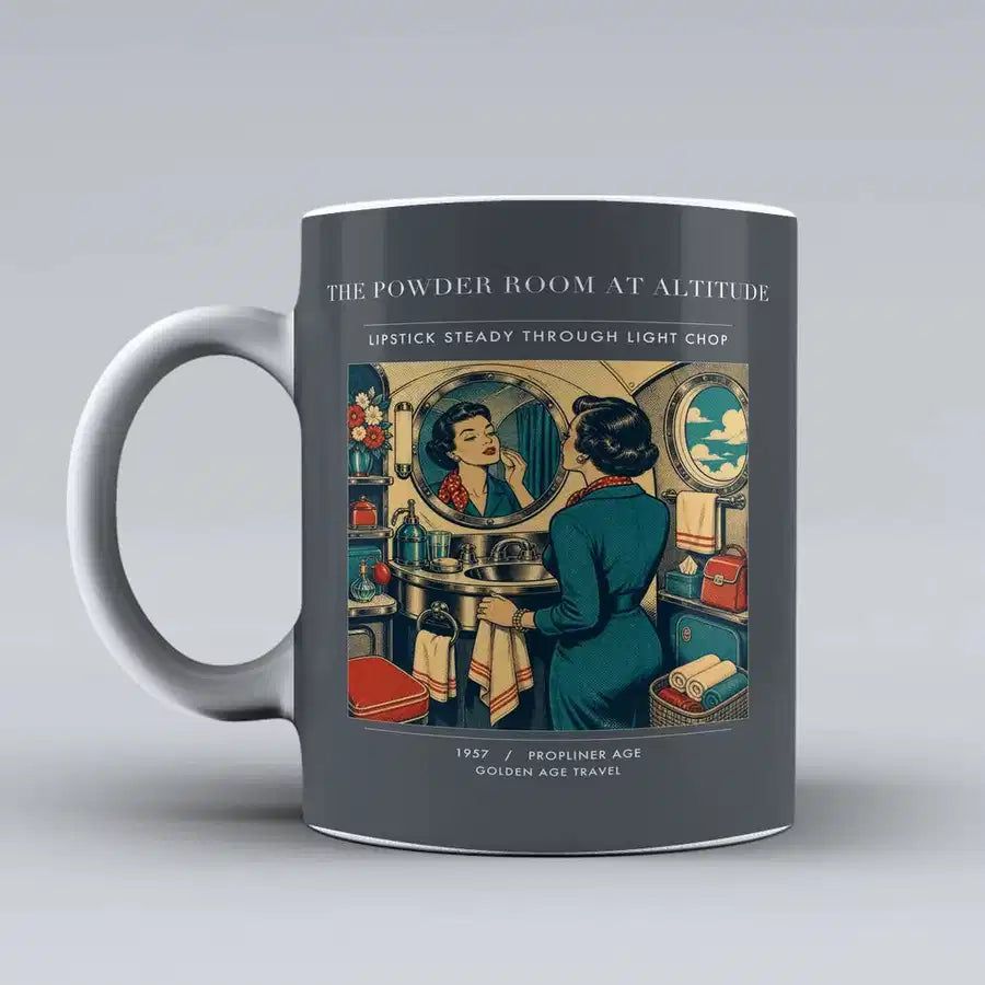 VINTAGE G4305 - The Powder Room At Altitude - Ceramic Mug design on gray
