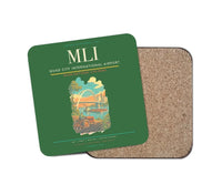 Thumbnail for Quad City International Airport (MLI) design on green 1 piece coaster