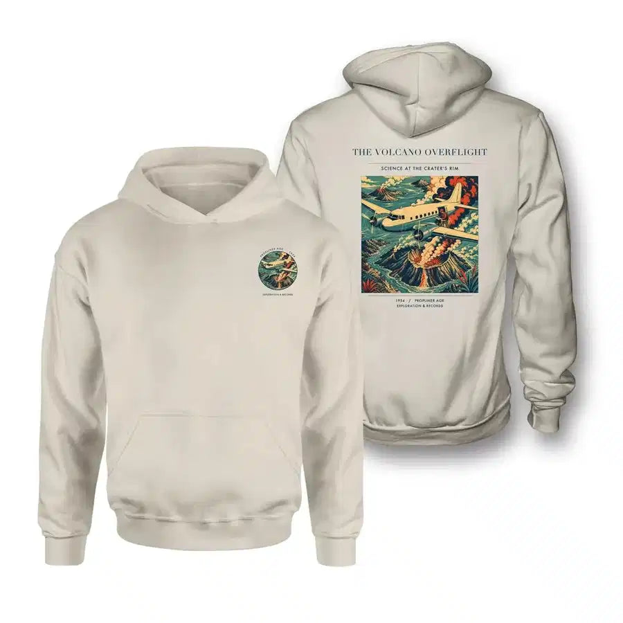 VINTAGE G4206 - The Volcano Overflight - Double-Side Hoodie design on khaki double side
