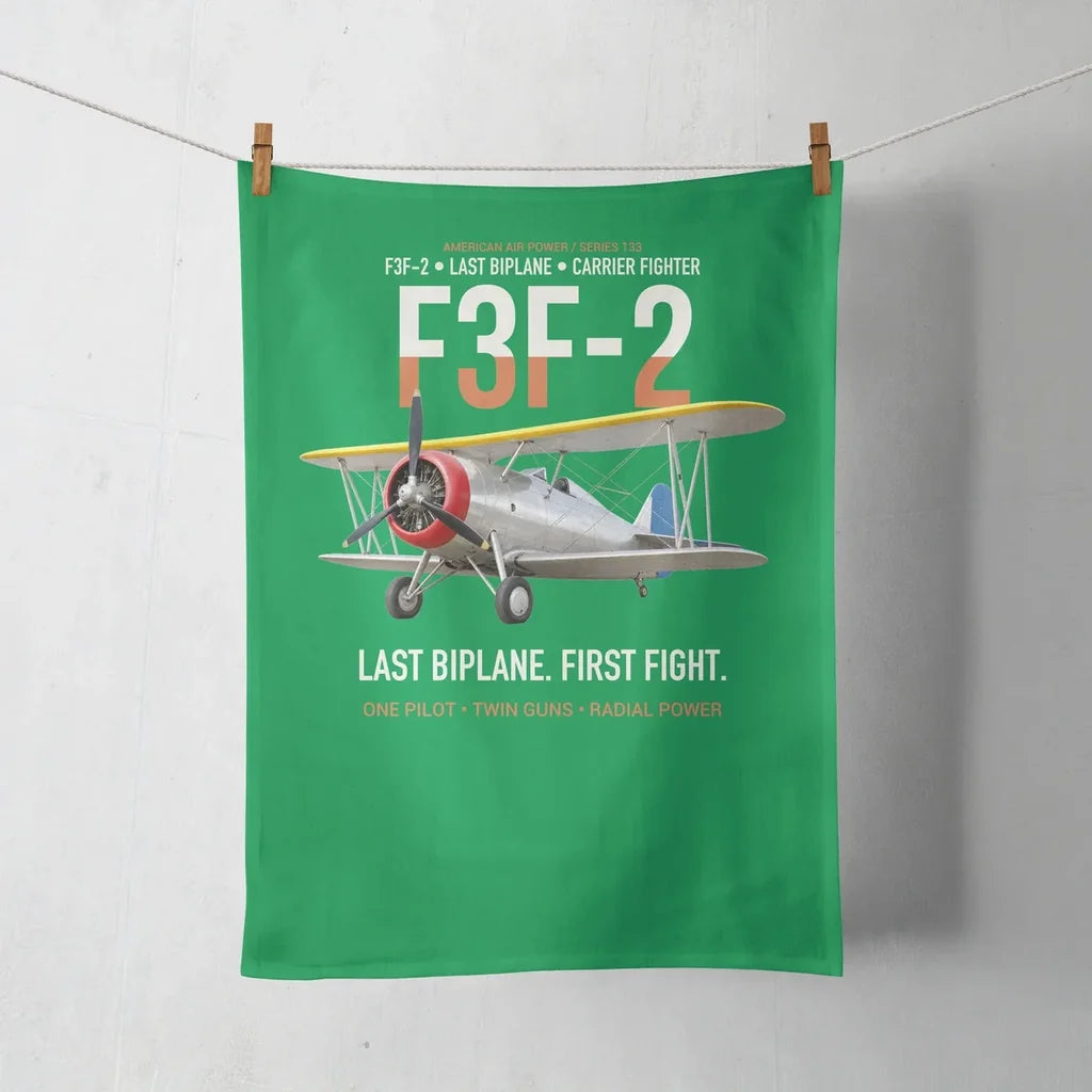 F3F-2 Last Biplane First Fight design on green towel