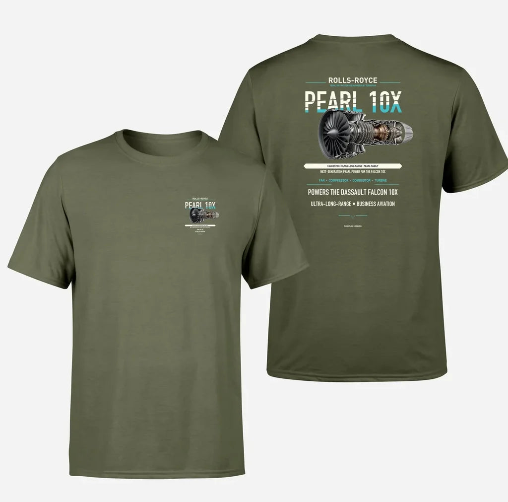 PEARL 10X design on green army t shirt