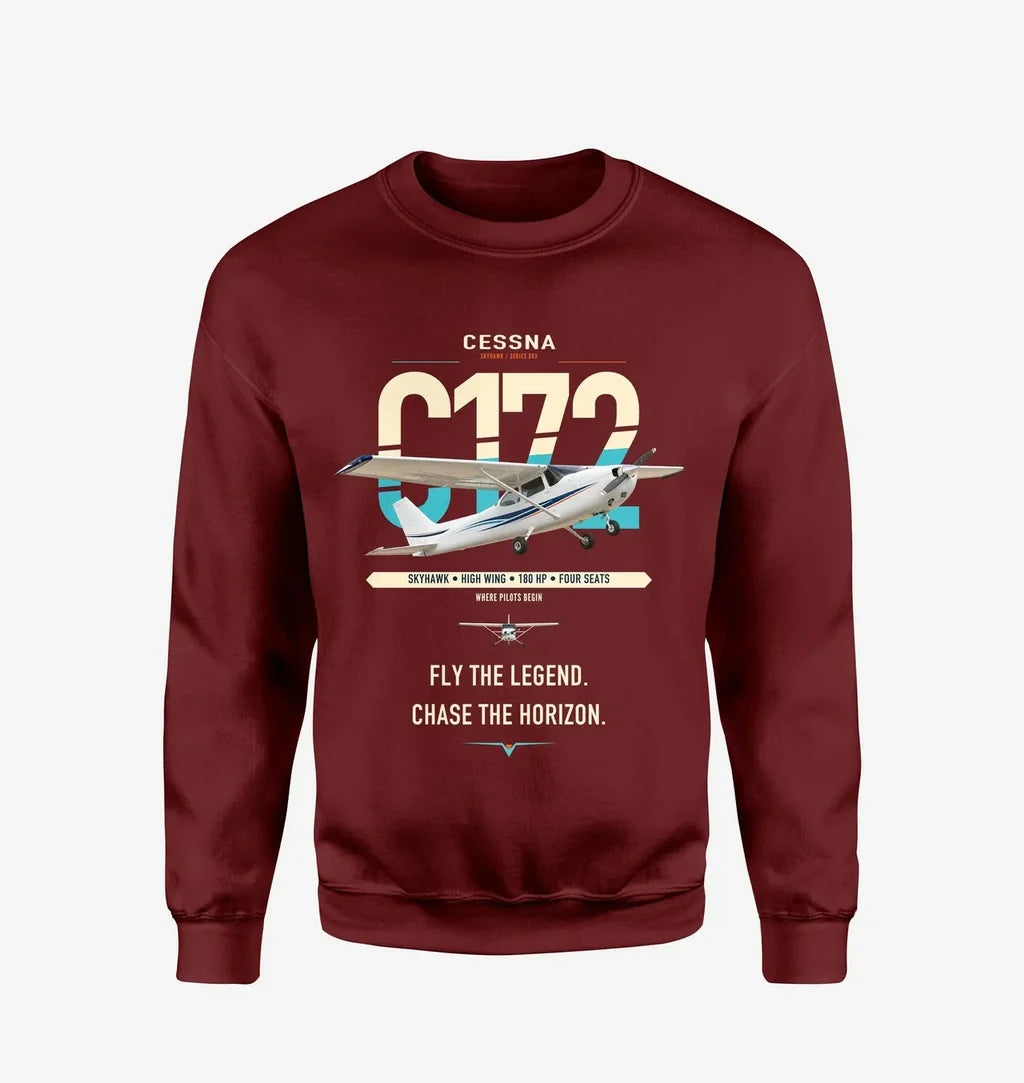 Cessna 172 Skyhawk design on wine red sweatshirt