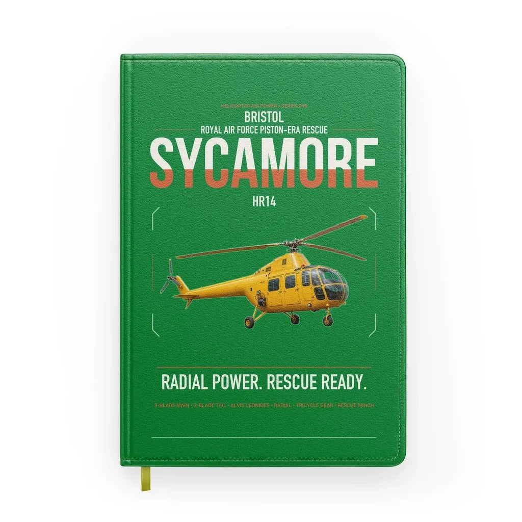 Bristol Sycamore HR14 design on green notebook
