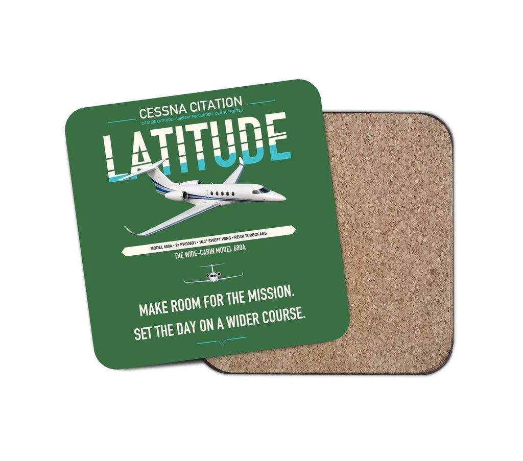 Cessna Citation Latitude design on green 1 piece coaster