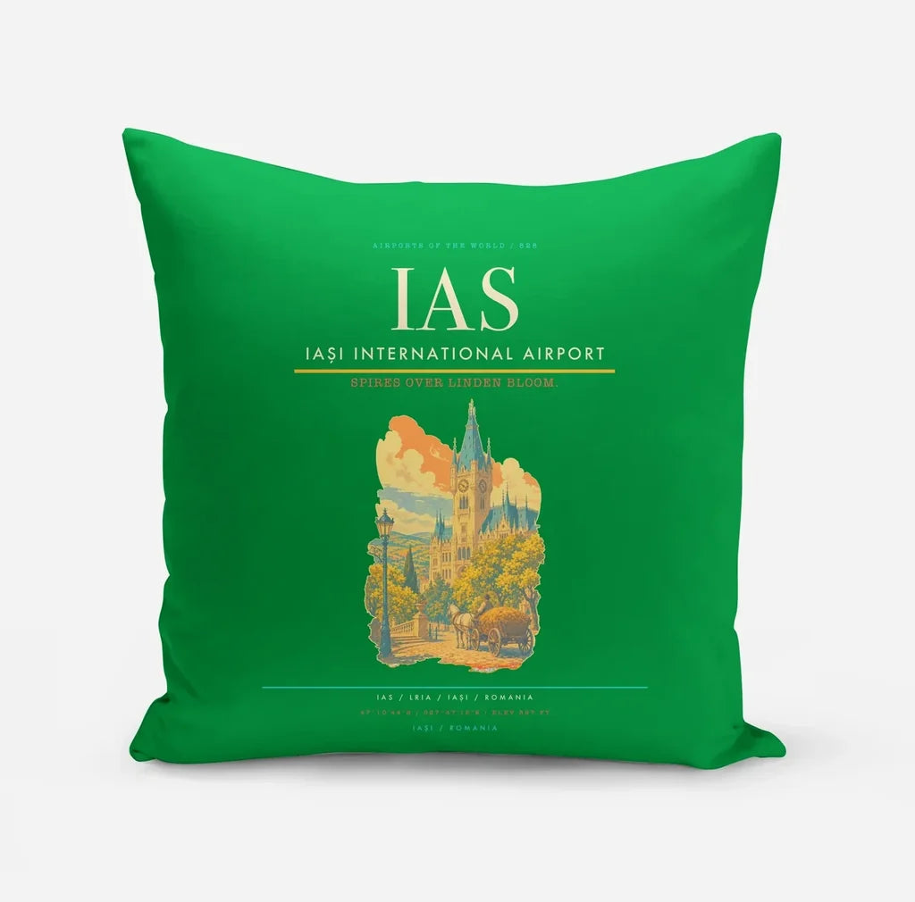 Iași International Airport (IAS) design on green pillow