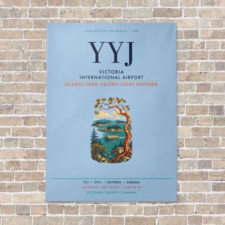 Victoria International Airport YYJ vertical canvas print - no frame - light blue background