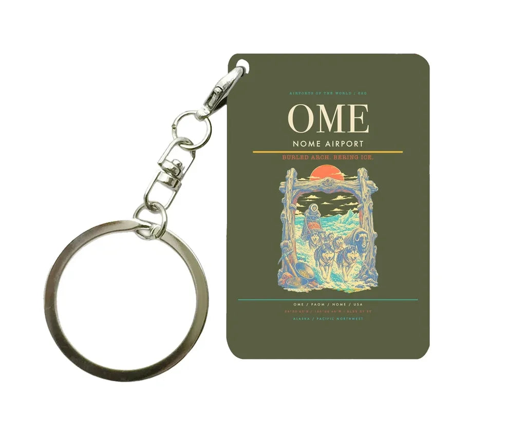 Nome Airport (OME) design on green army key chain
