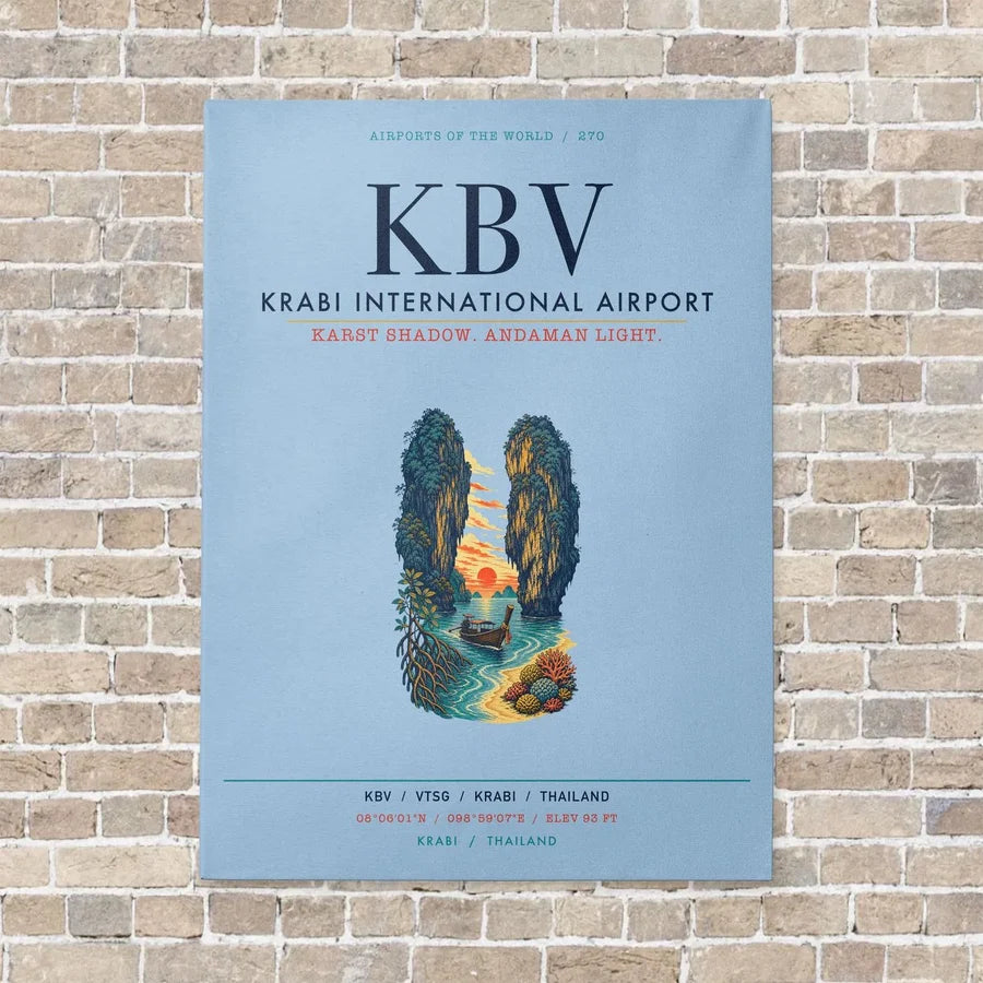 Krabi International Airport KBV vertical canvas print - no frame - light blue background