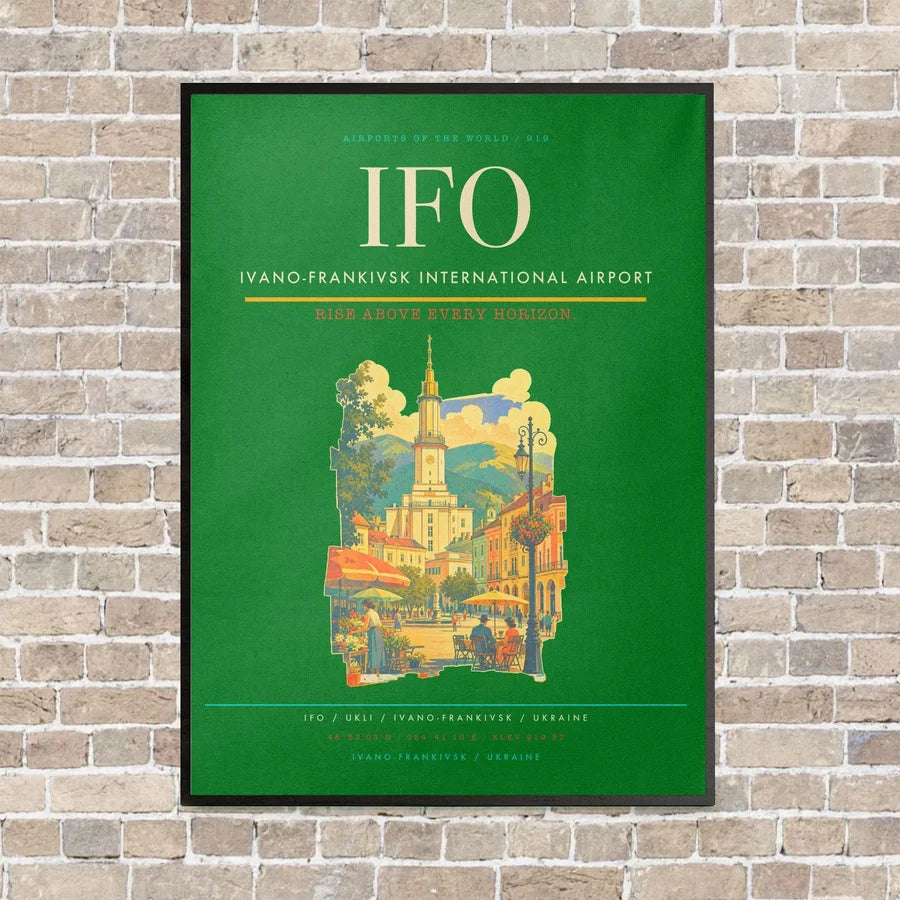 Ivano-Frankivsk International Airport IFO vertical canvas print - framed - green background