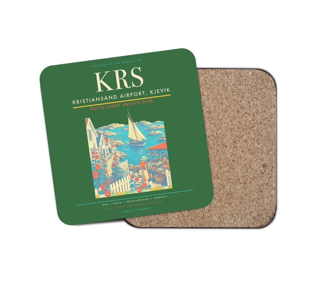 Kristiansand Airport, Kjevik (KRS) design on green 1 piece coaster