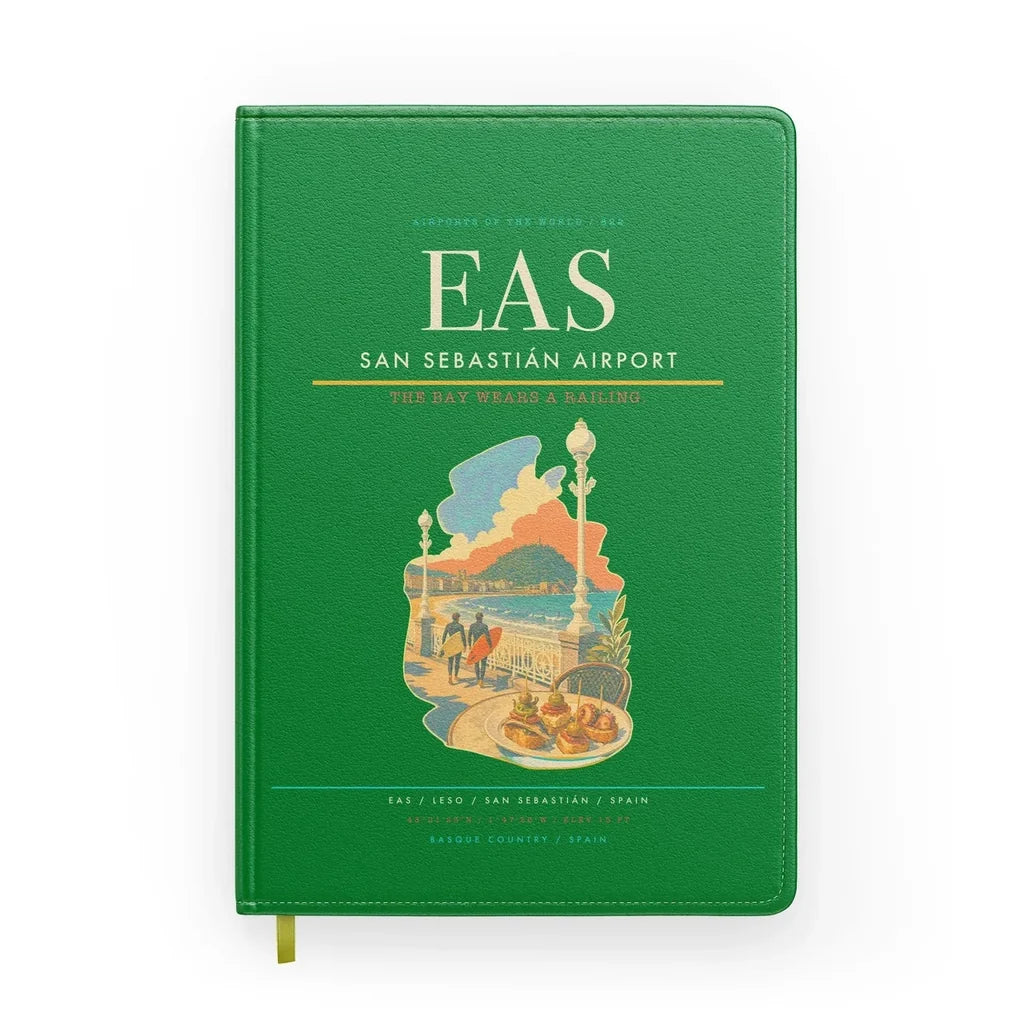 San Sebastián Airport (EAS) design on green notebook