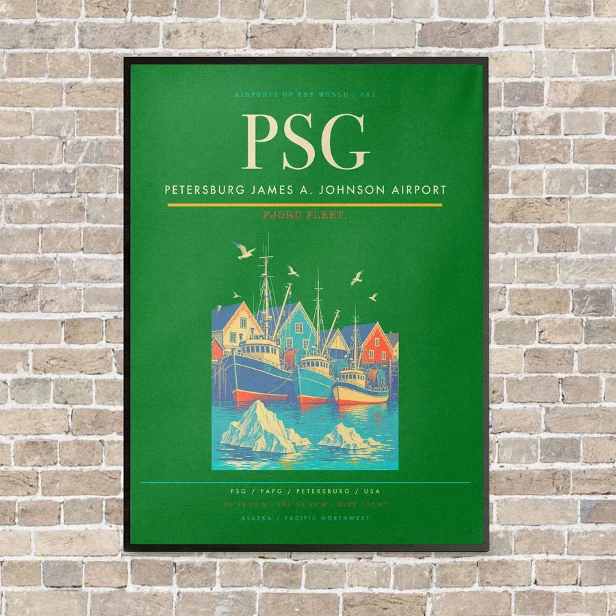 Petersburg James A. Johnson Airport PSG vertical canvas print - framed - green background
