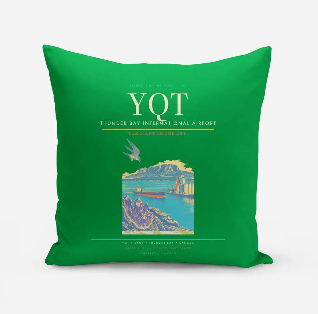 Thunder Bay International Airport (YQT) design on green pillow