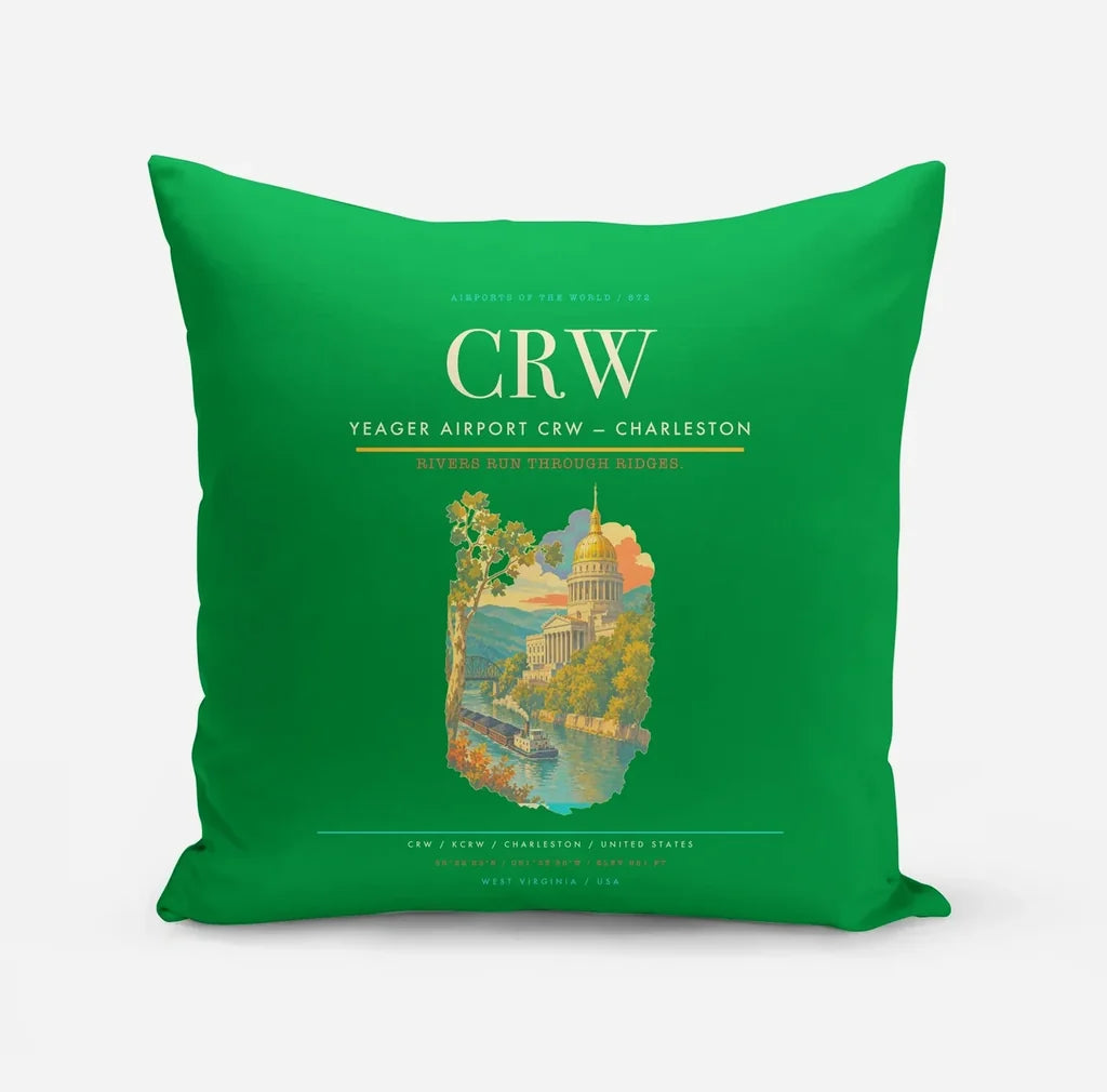 Yeager Airport (CRW) design on green pillow