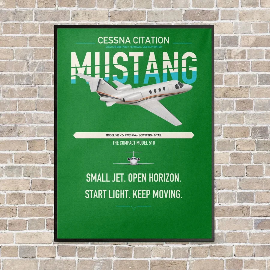 Cessna Citation Mustang vertical canvas print - framed - green background