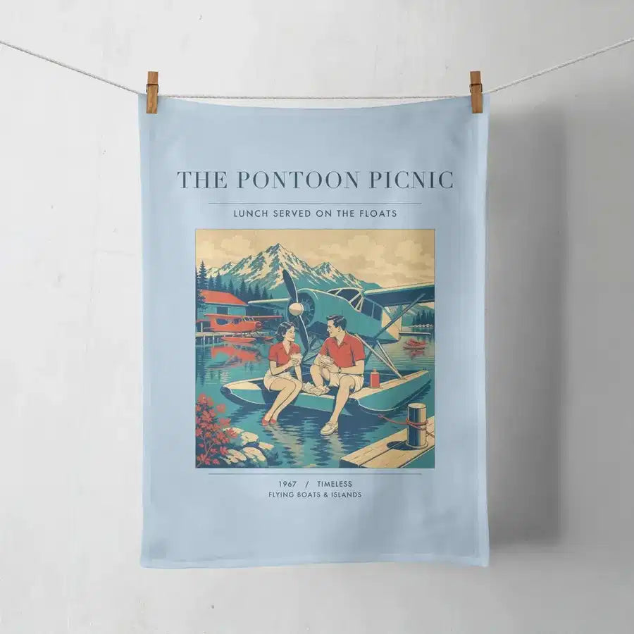 VINTAGE G4250 - The Pontoon Picnic - Designed Towels design on lightblue