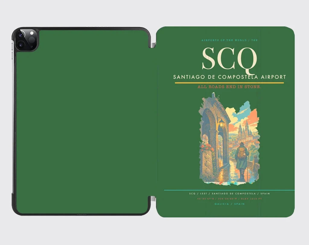 Santiago de Compostela Airport (SCQ) design on green ipad tablet case