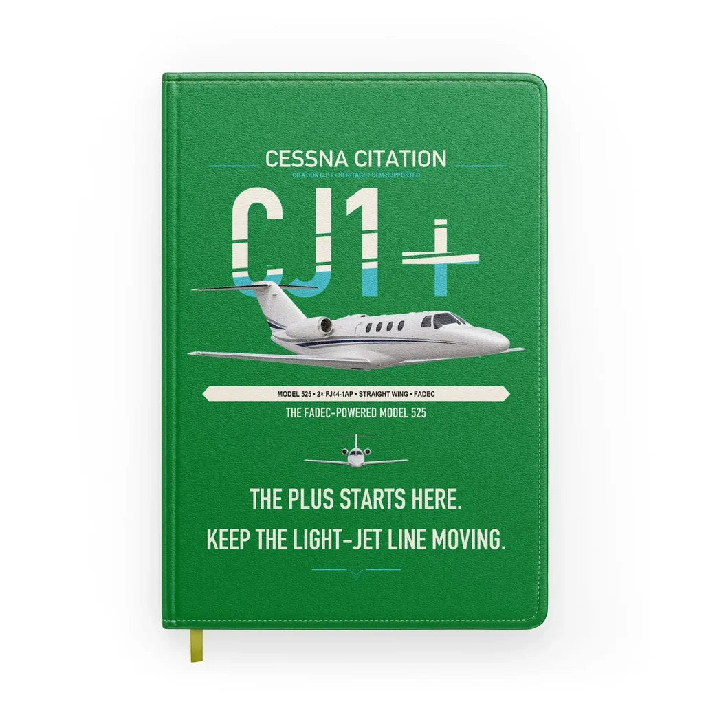 Cessna Citation CJ1+ design on green notebook