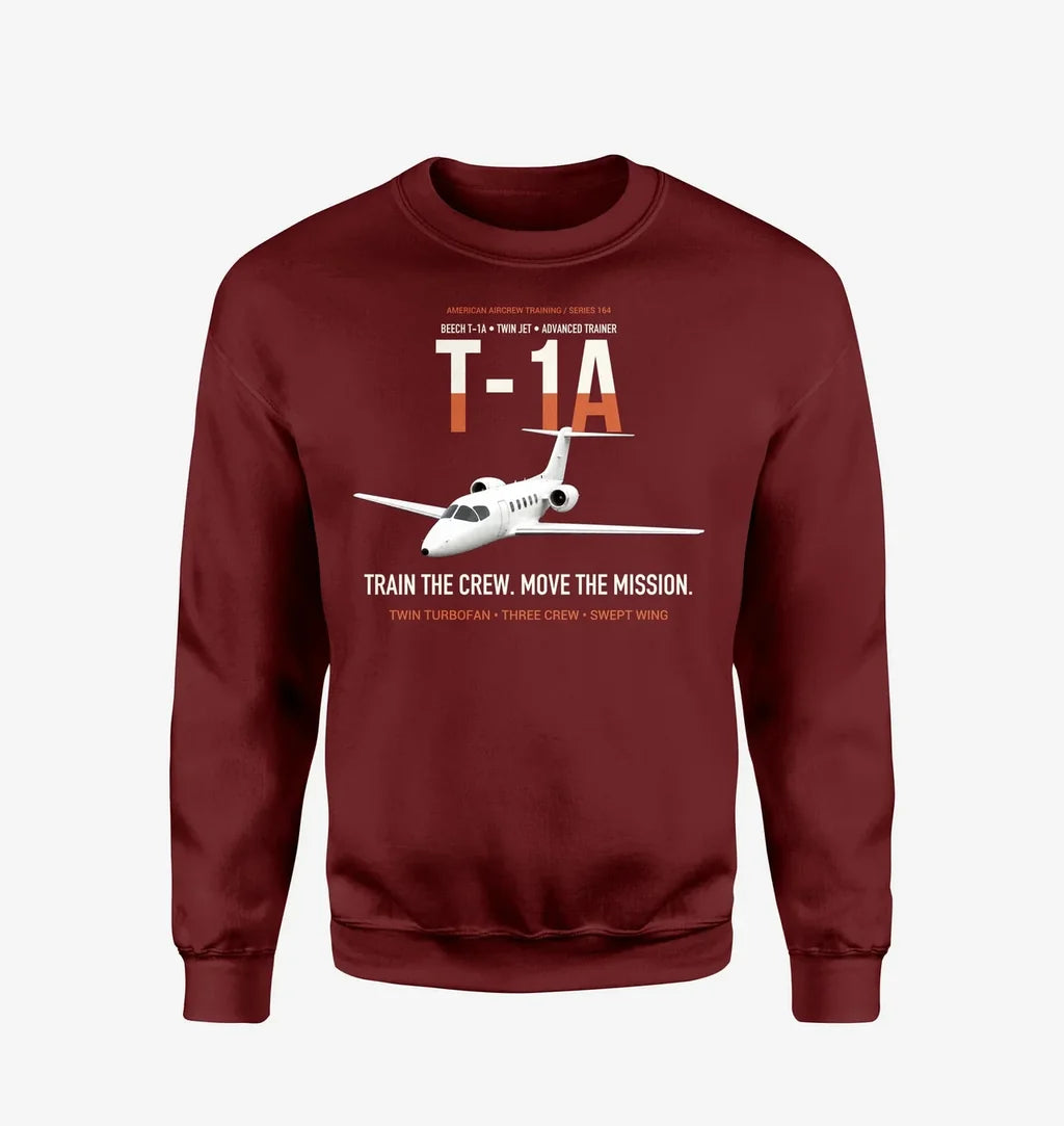 T-1A Jayhawk Advanced Jet Trainer design on wine red sweatshirt
