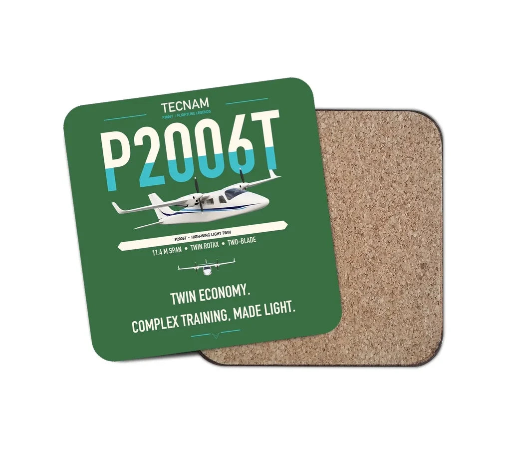 Tecnam P2006T design on green 1 piece coaster