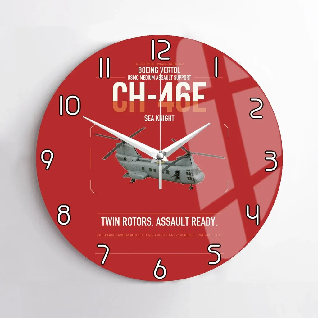 Boeing Vertol CH-46E Sea Knight design on red no frame wall clock
