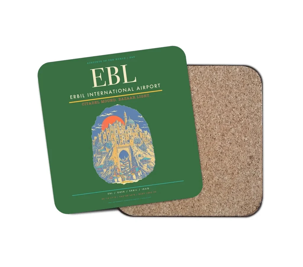 Erbil International Airport (EBL) design on green 1 piece coaster