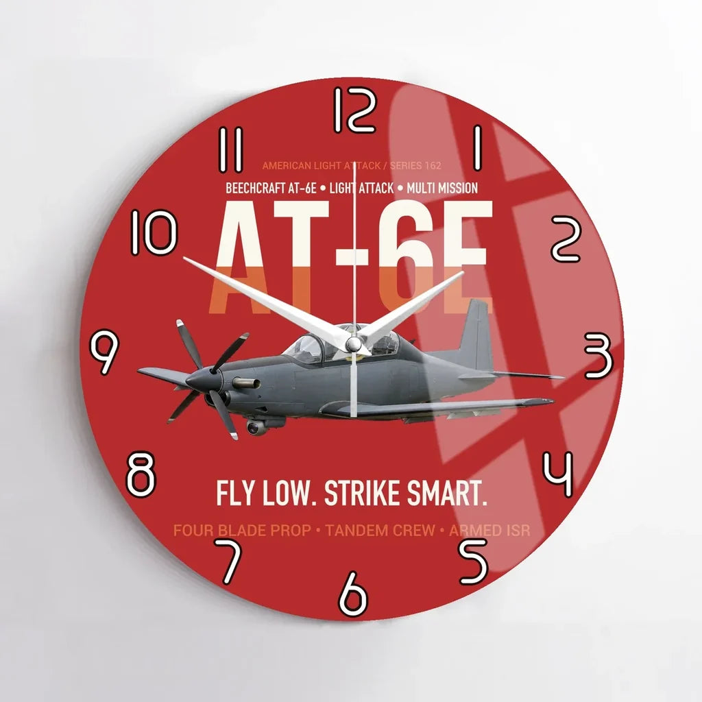 AT-6E Wolverine Light Attack design on red no frame wall clock