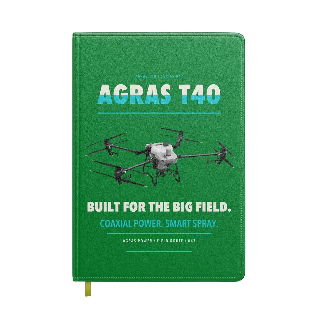 DJI Agras T40 design on green notebook