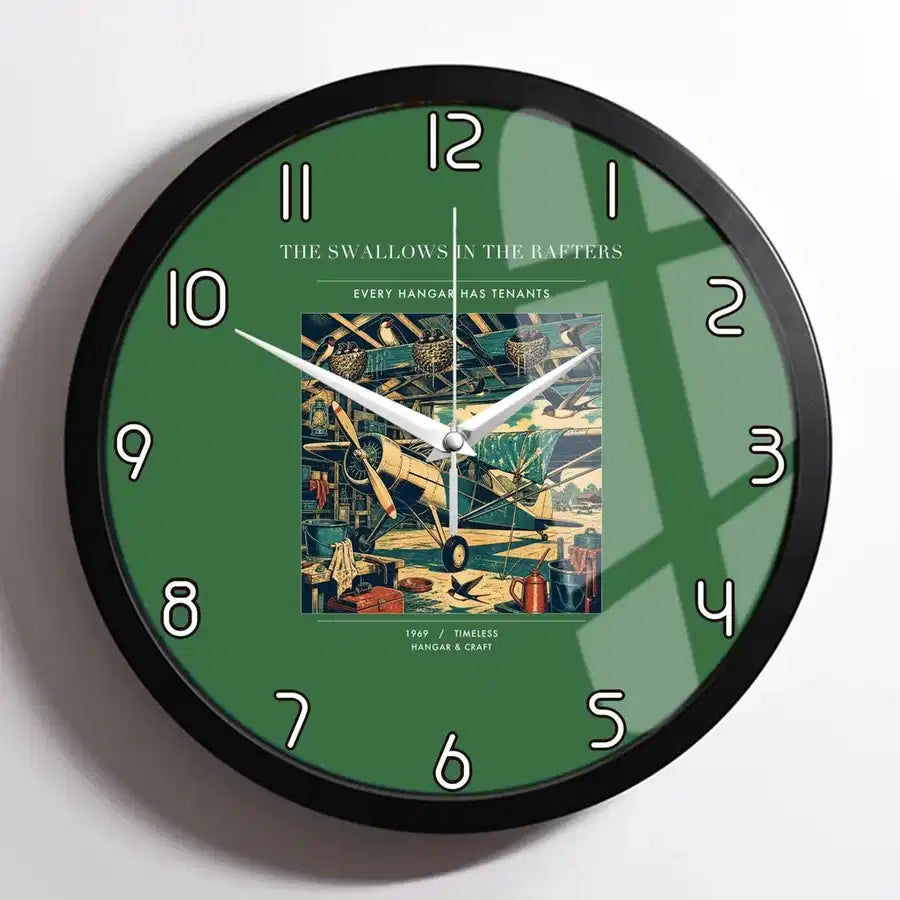 VINTAGE G4269 - The Swallows In The Rafters - Designed Wall Clocks design on green framed