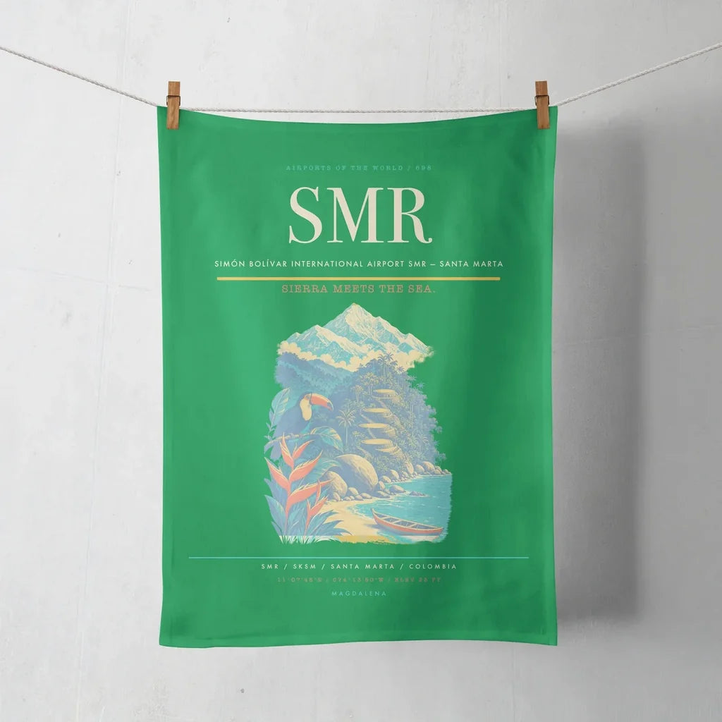 Simón Bolívar International Airport (SMR) design on green towel