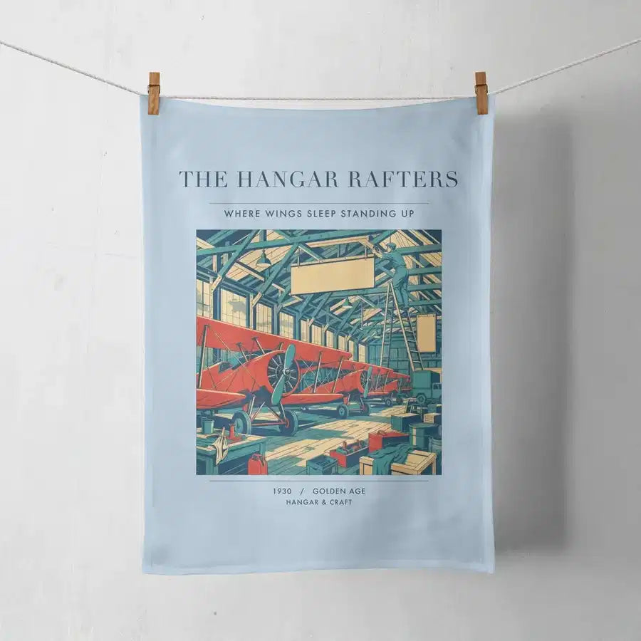 VINTAGE G4166 - The Hangar Rafters - Designed Towels design on lightblue