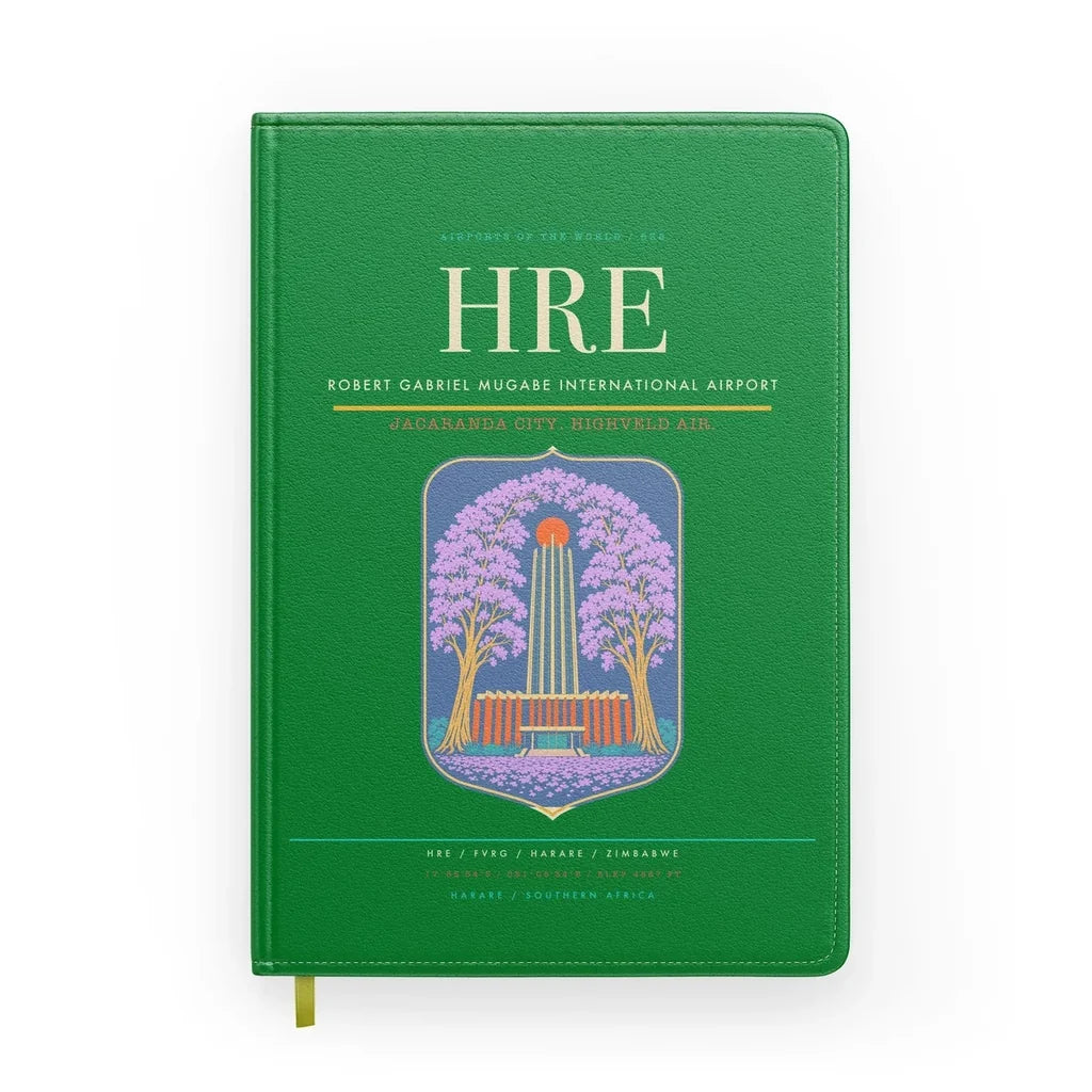 Robert Gabriel Mugabe International Airport (HRE) design on green notebook
