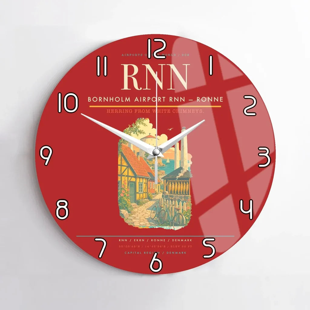 Bornholm Airport (RNN) design on red no frame wall clock