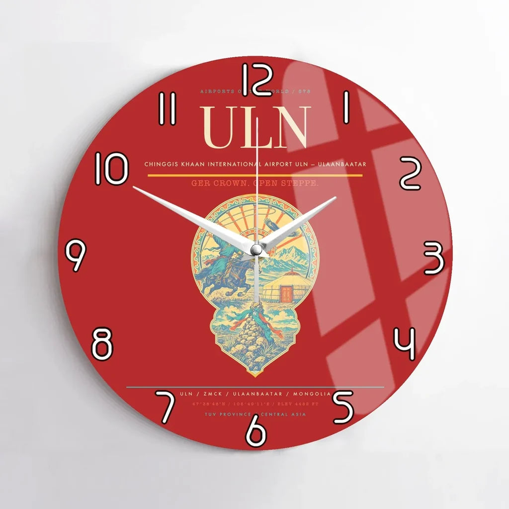 Chinggis Khaan International Airport (ULN) design on red no frame wall clock