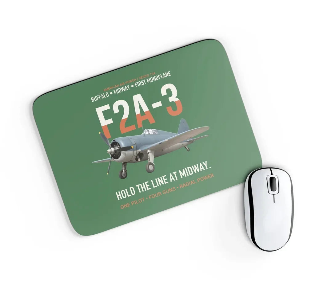 F2A-3 Buffalo Hold the Line at Midway design on green rectangle mouse pad