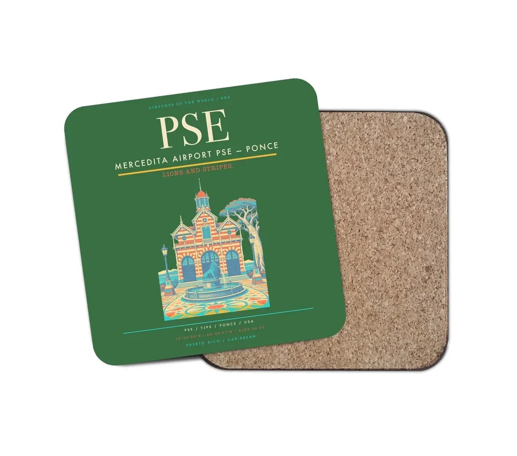 Mercedita Airport (PSE) design on green 1 piece coaster